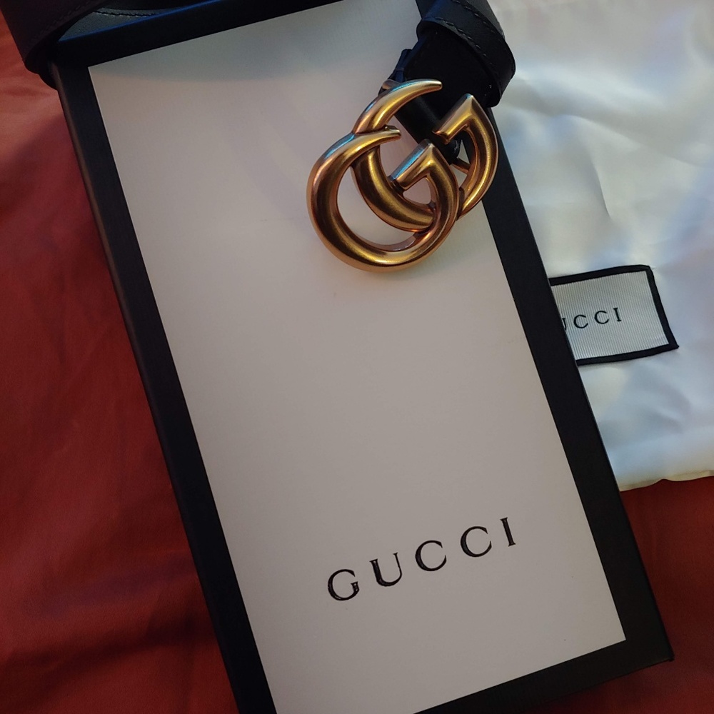 Gold GG Buckle Thin Black Leather - Picture 2 of 4